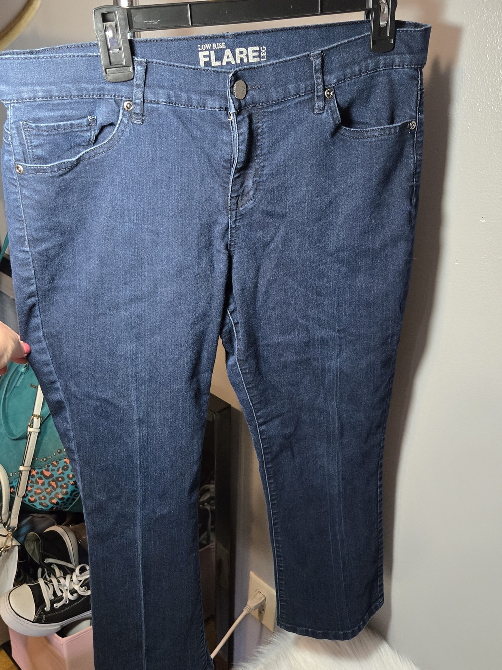 New York & Company Dark Blue Low Rise Cropped Flare Jeans